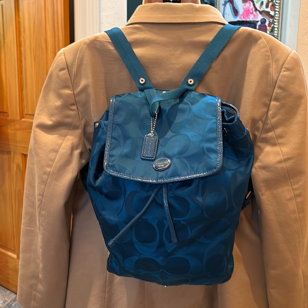 Coach Teal Packable Backpack 11” x 10” x 5” Excellent Condition